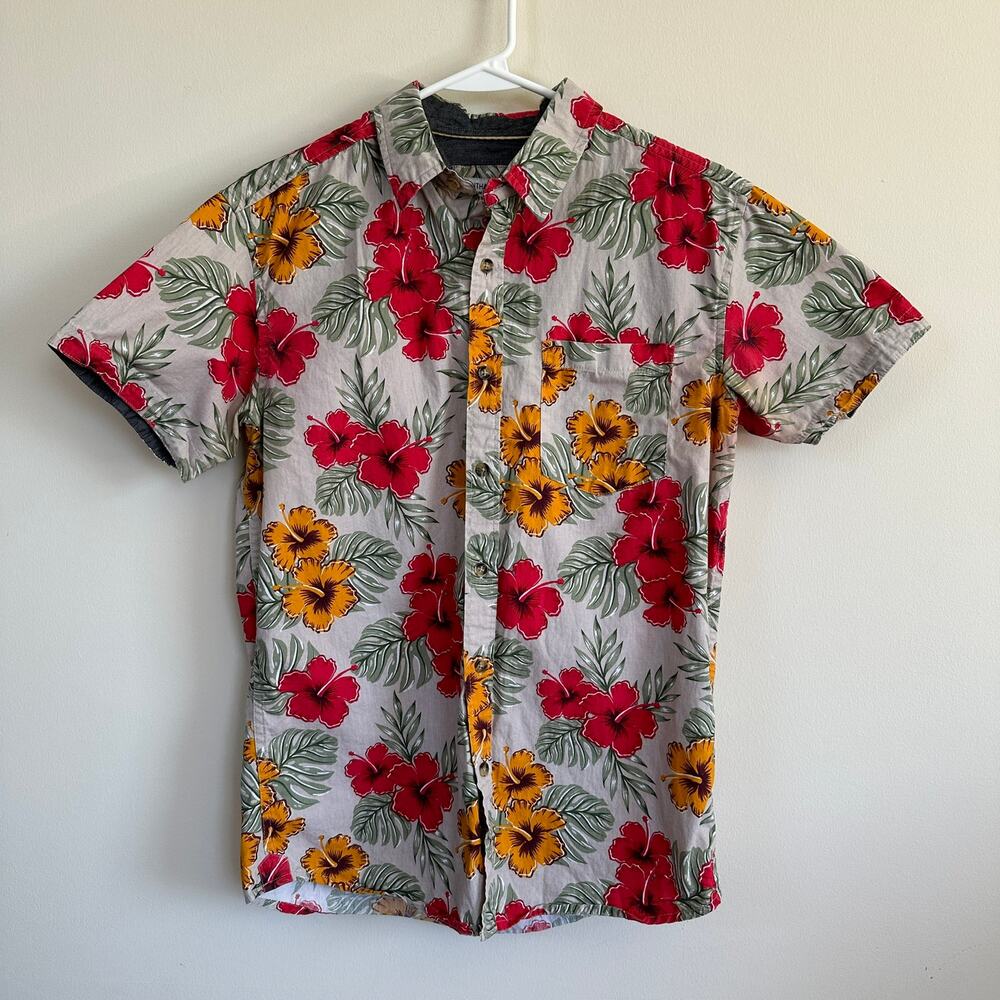 Eighth Avenue Tropical Floral Hawaiian Shirt Button Front Short Sleeve SMALL